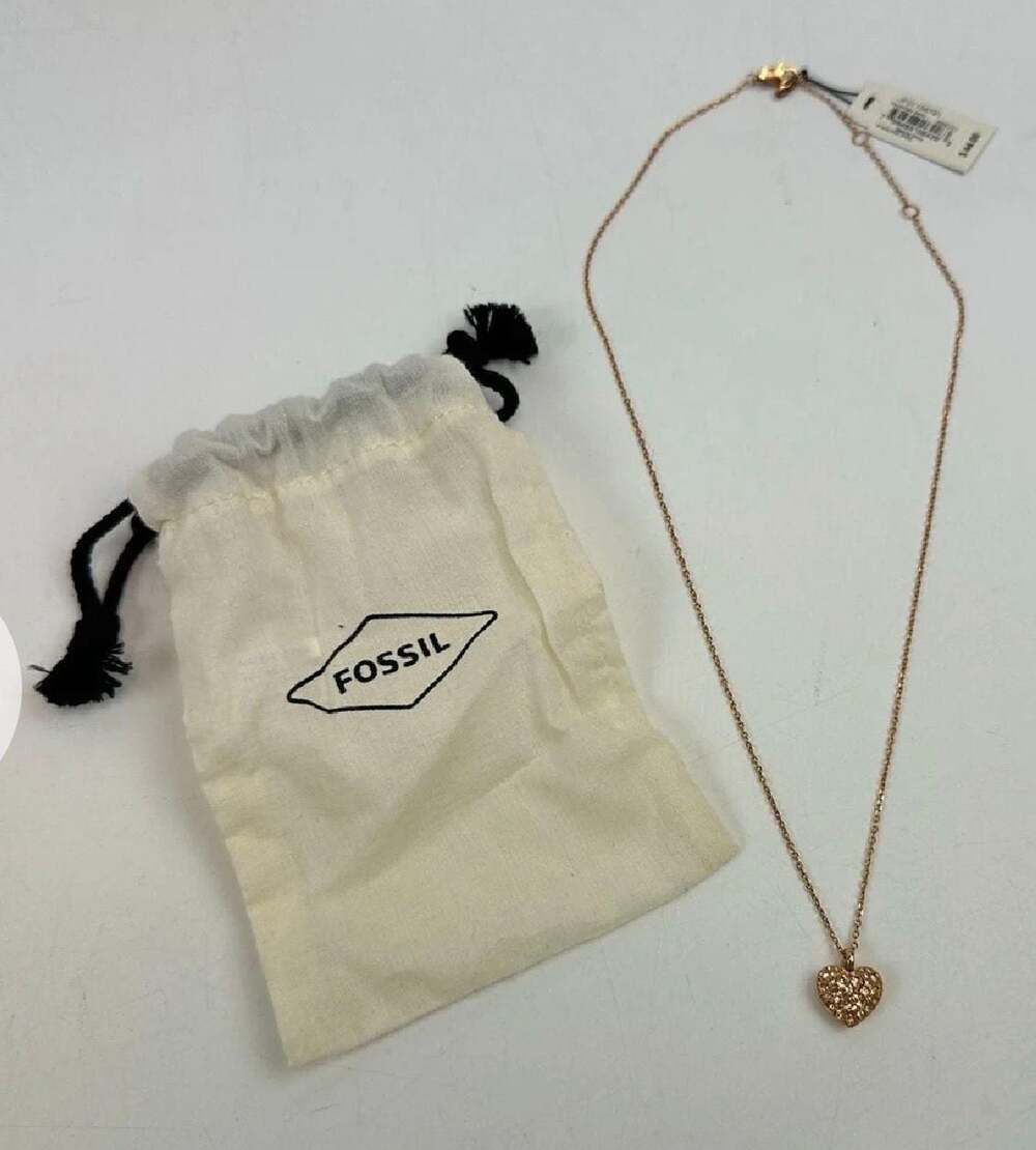 Fossil Vintage Heart Rose Gold-Tone Pave Crystal Necklace